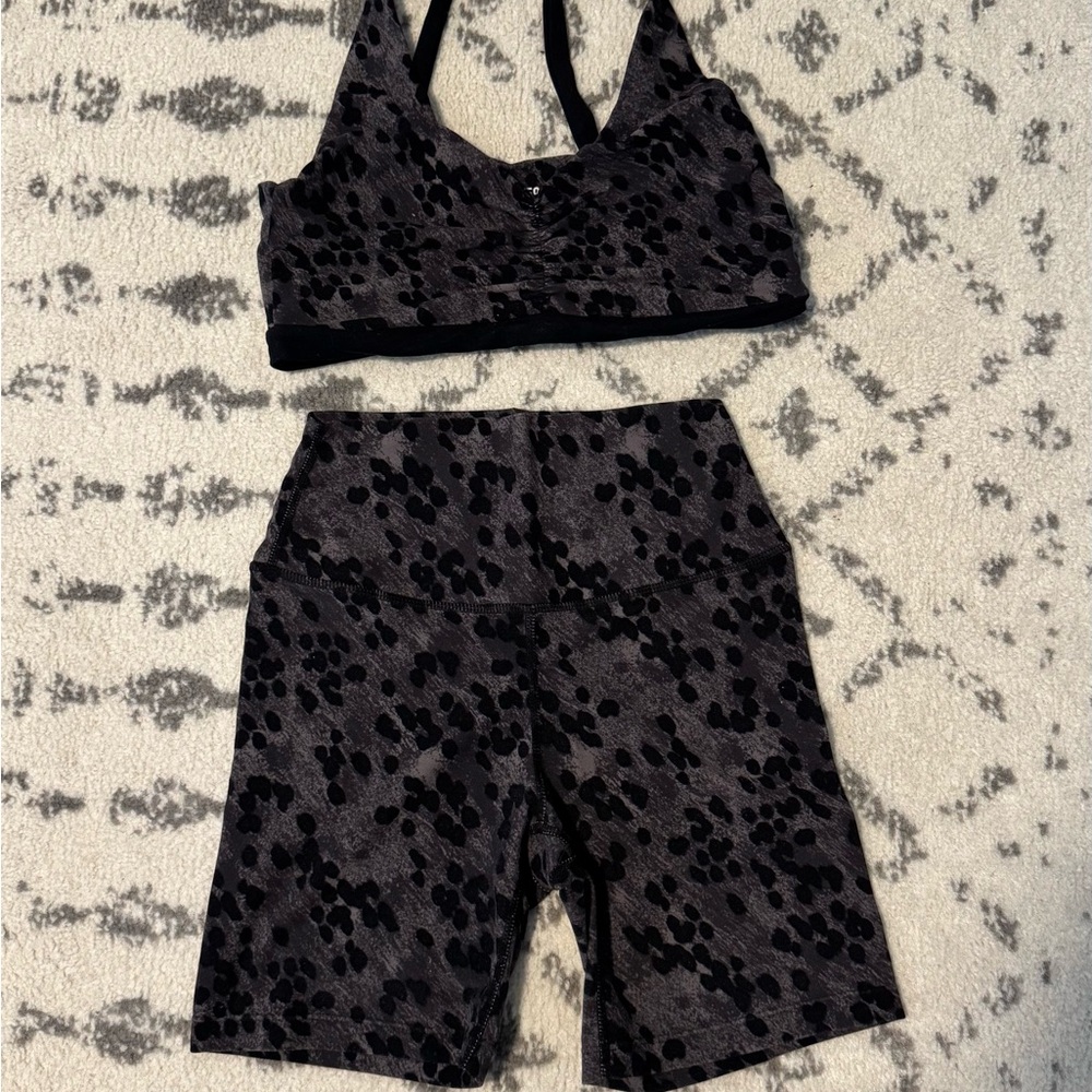 Splits59 Black Leopard Print Bike Shorts Set